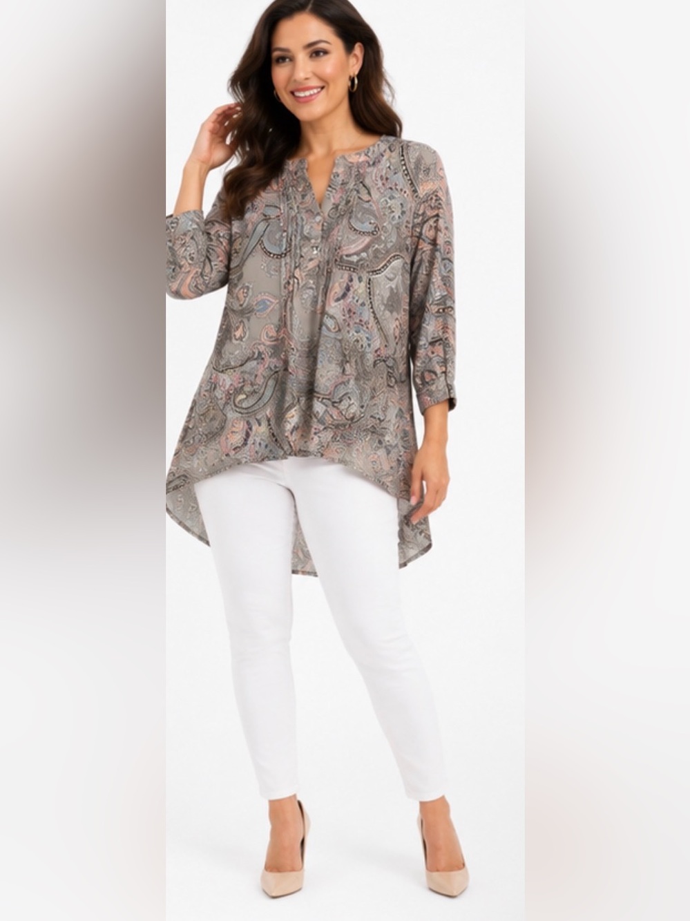 Serengeti NWOT Paisley High Low Pintuck Tunic Top Plus Size 2X